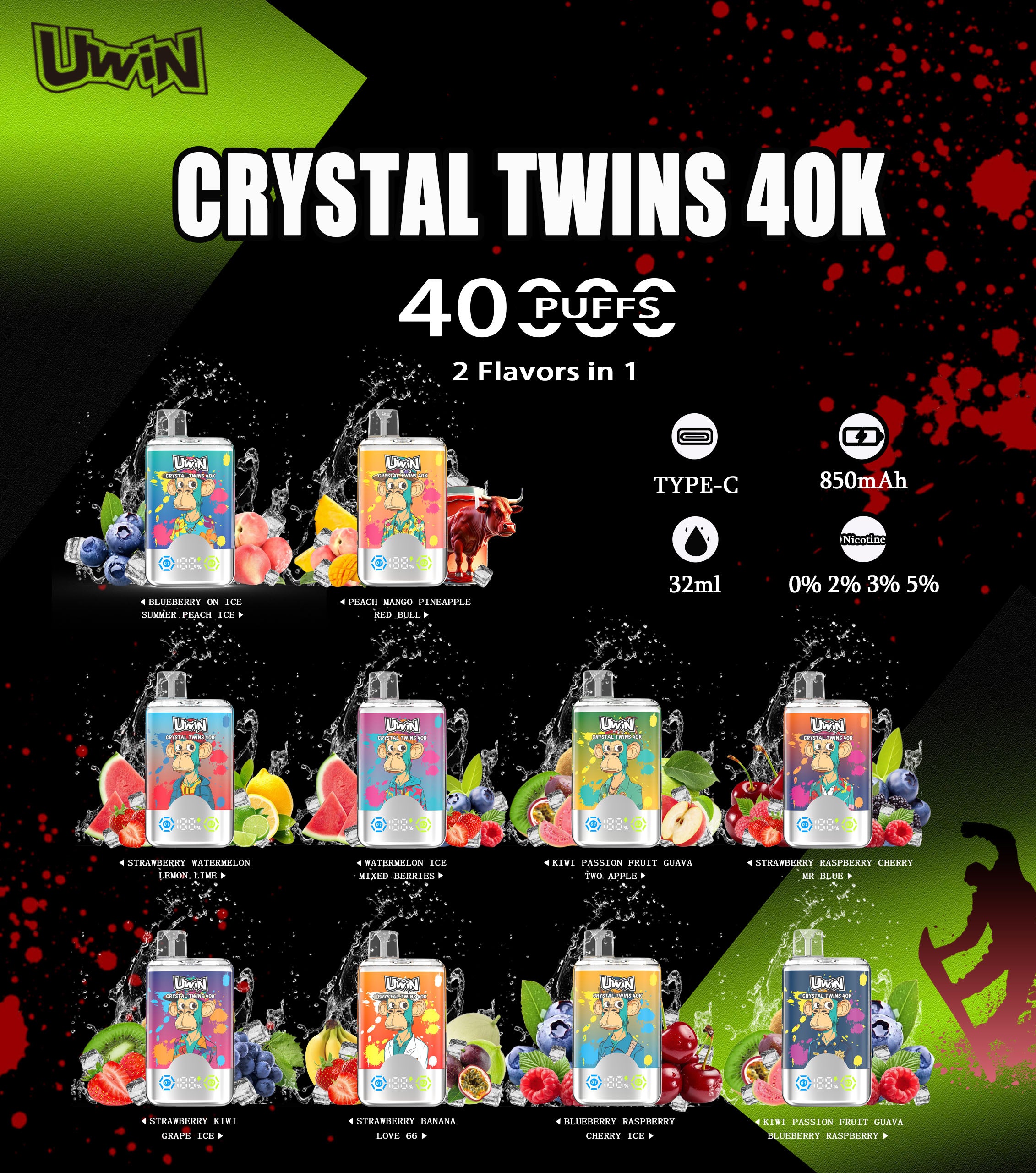 UWIN CRYSTAL TWINS 40000 PUFFS – UWINVAPE